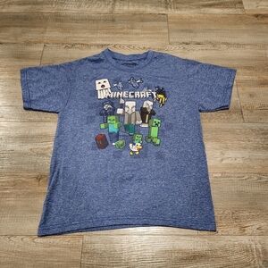 Minecraft Moisture Wicking Graphic Tee Shirt Heathered Blue Boys Size 8 Medium